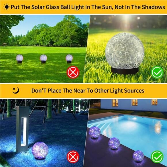 Solar Globe Lights Outdoor Waterproof-Solar Balls for Garden-Cracked Glass Ball - Picture 3 of 6